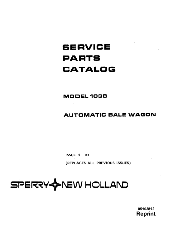 New Holland 1038 Bale Wagon - Parts Catalog