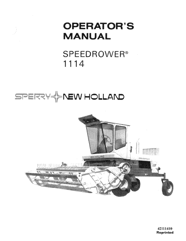 New Holland 1114 Speedrower Manual