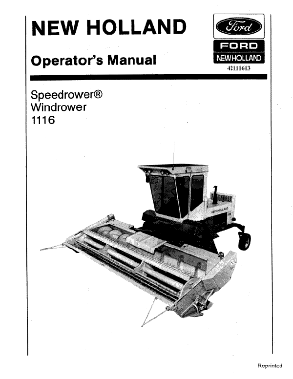 New Holland 1116 Speedrower Manual