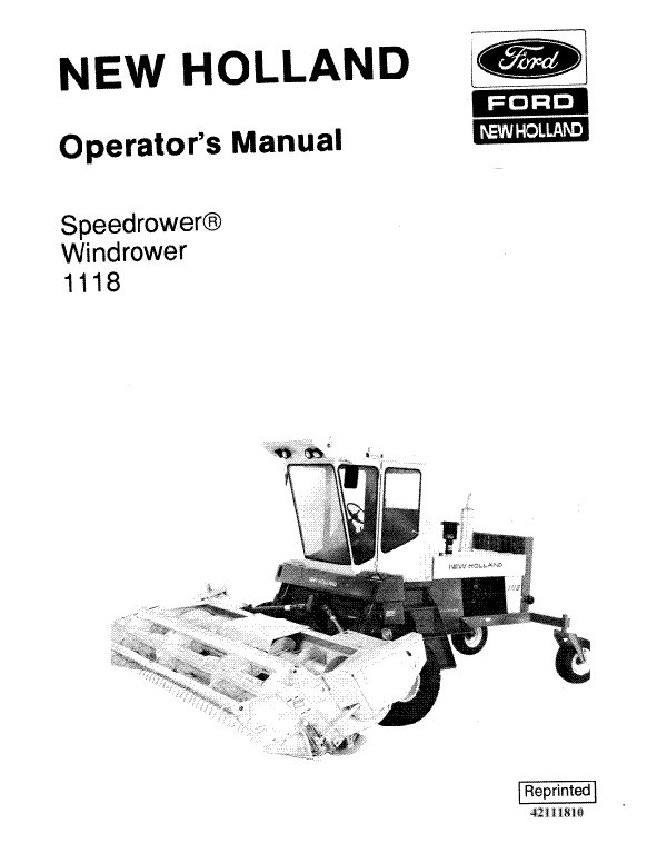 New Holland 1118 Speedrower Manual