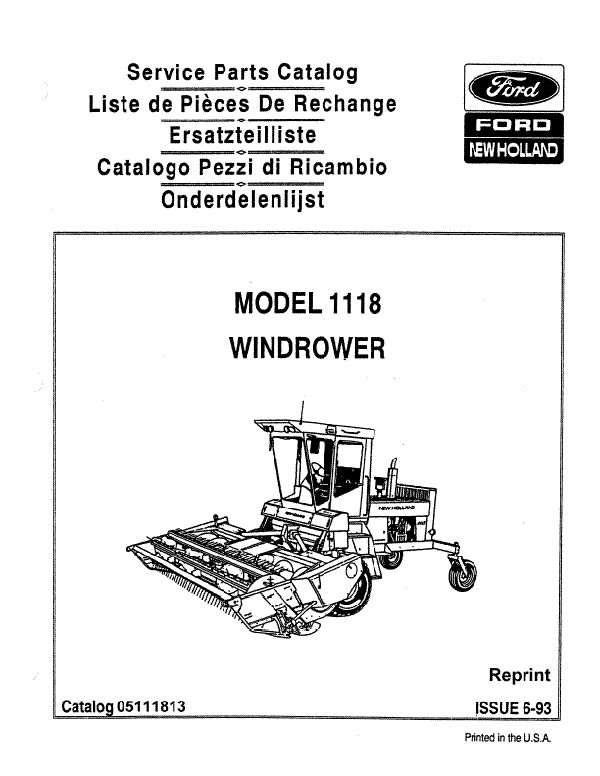 New Holland 1118 Windrower - Parts Catalog