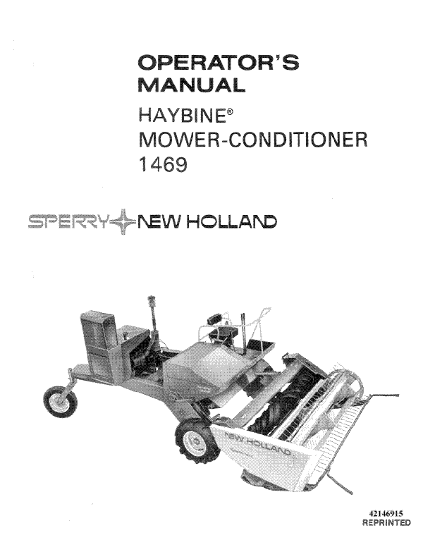 New Holland 1469 Haybine Mower Conditioner Manual