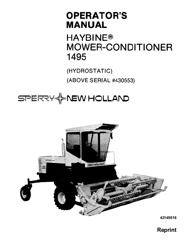 New Holland 1495 Haybine Manual