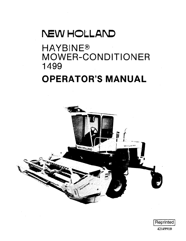 New Holland 1499 Haybine Mower-Conditioner Manual