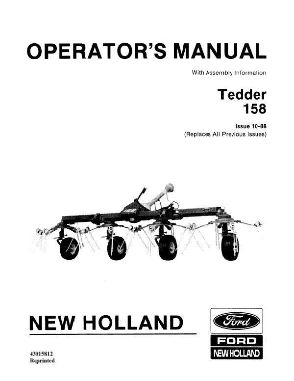 New Holland 158 Tedder Manual