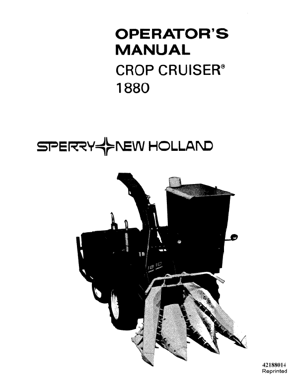 New Holland 1880 Crop Cruiser Manual