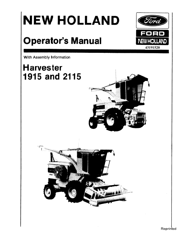 New Holland 1915 and 2115 Harvester Manual
