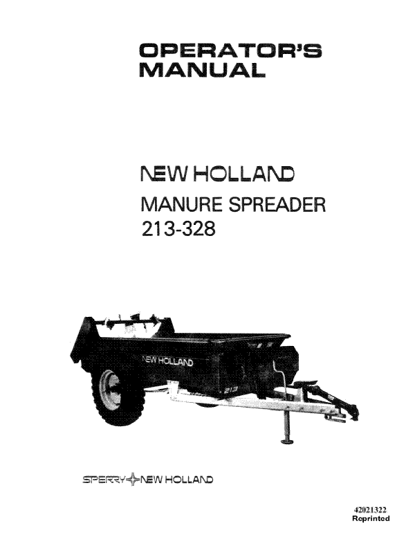 New Holland 213 and 328 Manure Spreader Manual