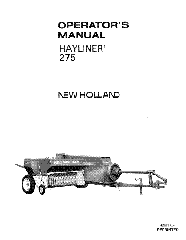 New Holland 275 Hayliner Manual