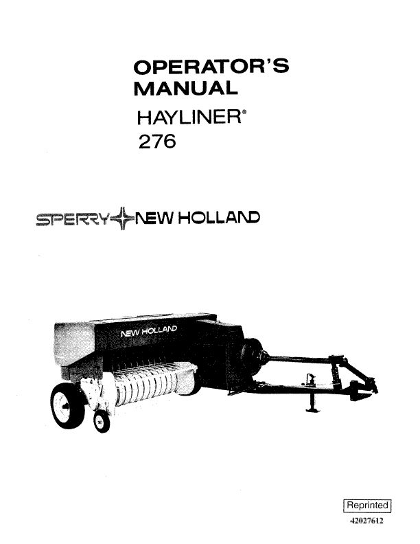 New Holland 276 Hayliner Manual