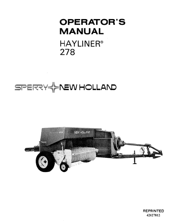 New Holland 278 Hay Baler Manual