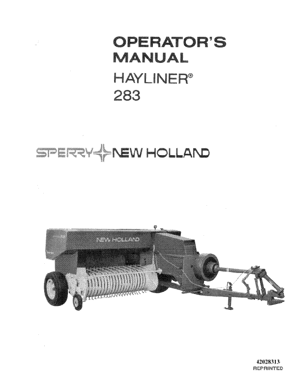 New Holland 283 Hay Baler Manual