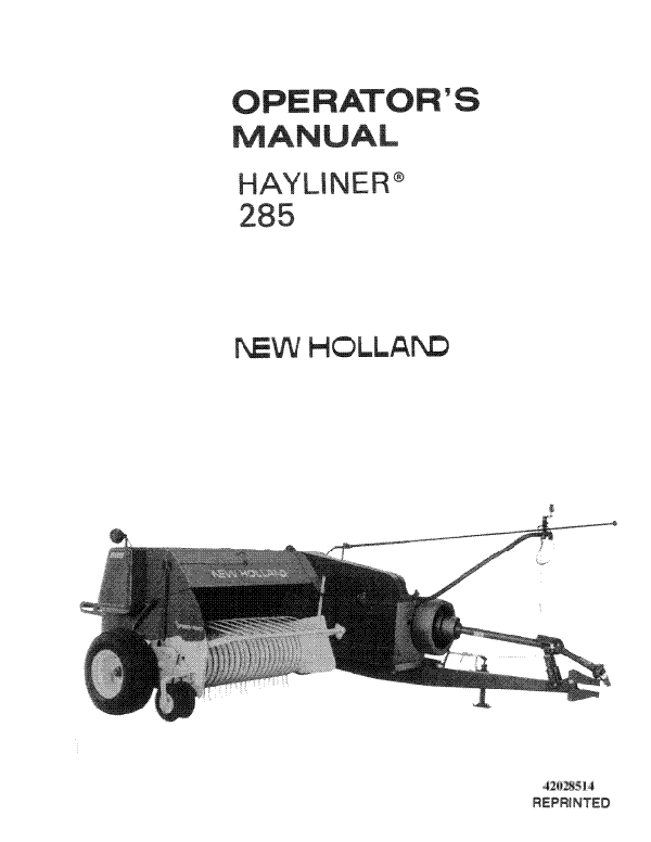 New Holland 285 Hay Baler Manual