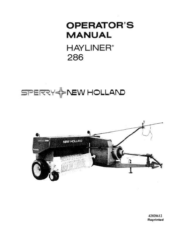 New Holland 286 Hay Baler Manual