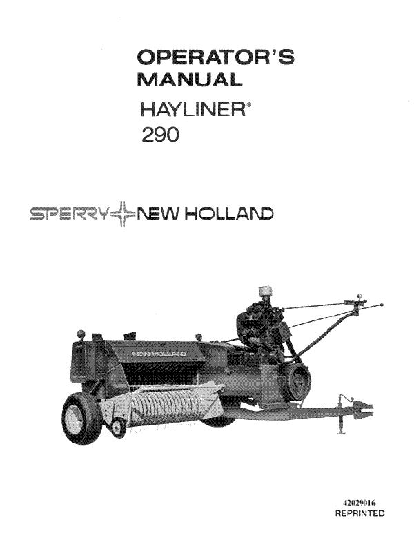 New Holland 290 Hay Baler Manual