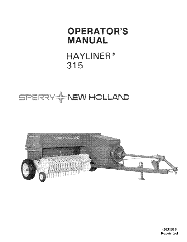 New Holland 315 Hay Baler Manual