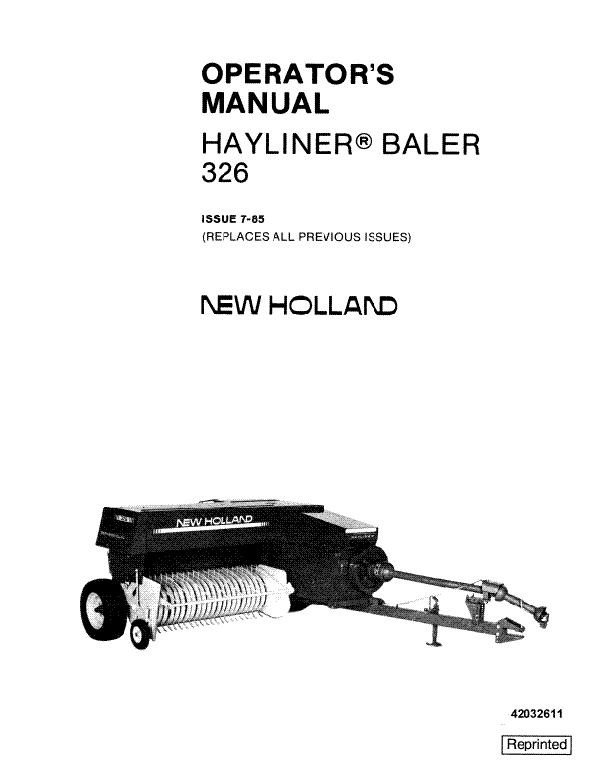 New Holland 326 Hay Baler Manual