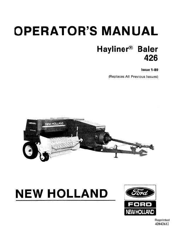 New Holland 426 Hay Baler Manual