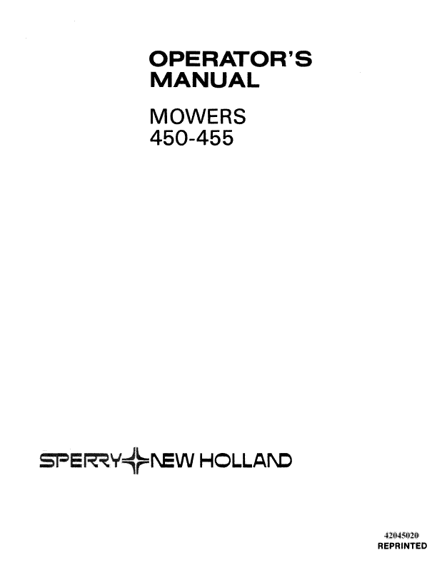New Holland 450 and 455 Mower Manual