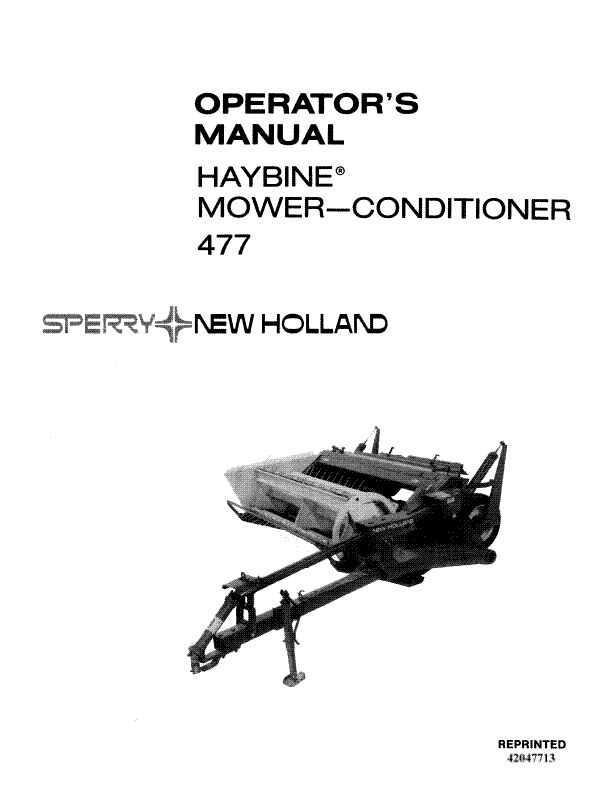 New Holland 477 Haybine Mower-Conditioner Manual