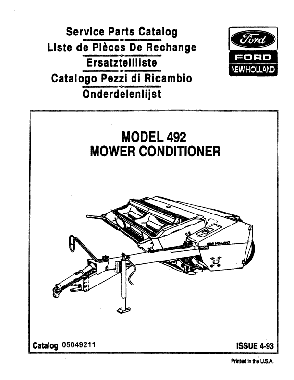 New Holland 492 Mower Conditioner - Parts Catalog