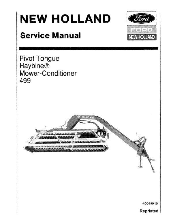 New Holland 499 Pivot Tongue Haybine Mower-Conditioner - Service Manual