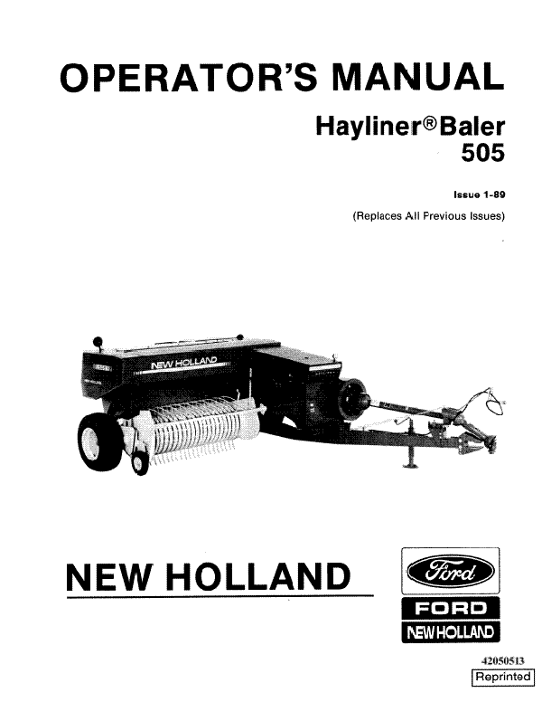 New Holland 505 Hay Baler Manual