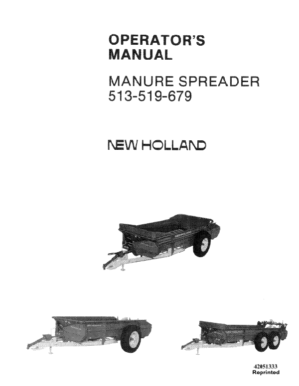 New Holland 513, 519 and 679 Manure Spreader Manual