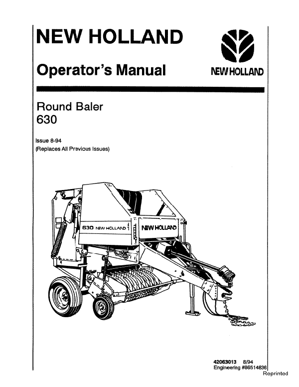 New Holland 630 Round Baler Manual