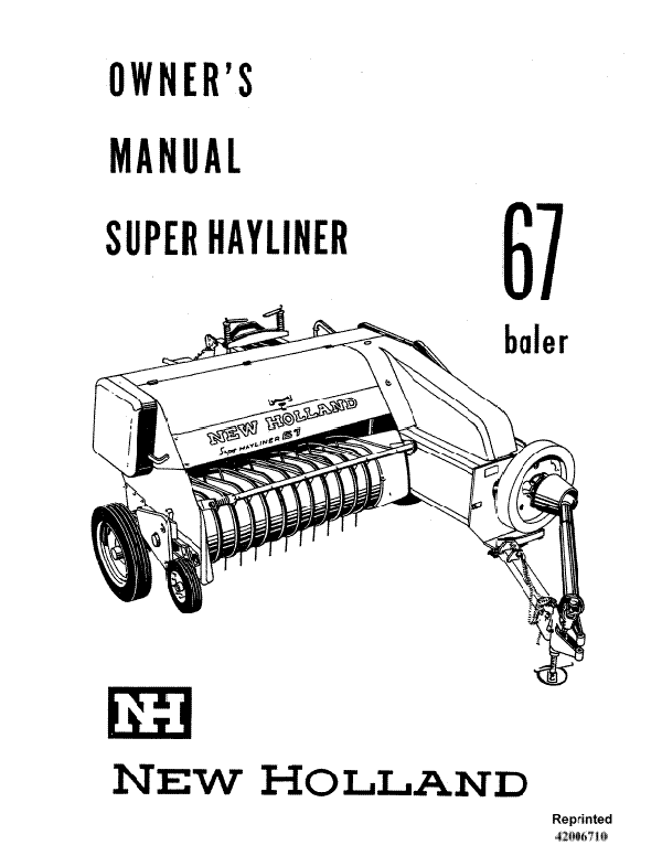 New Holland 67 Super Hayliner Baler Manual