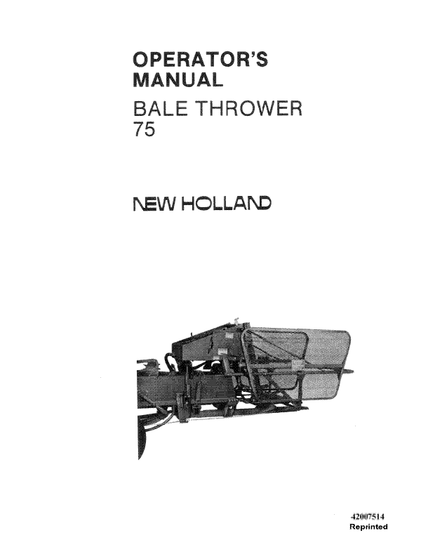 New Holland 75 Bale Thrower Manual