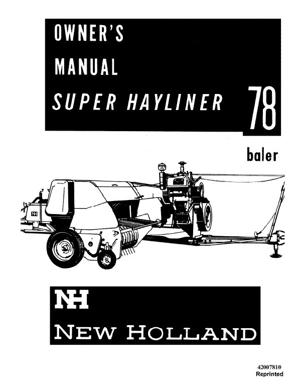 New Holland 78 Super Hayliner Baler Manual