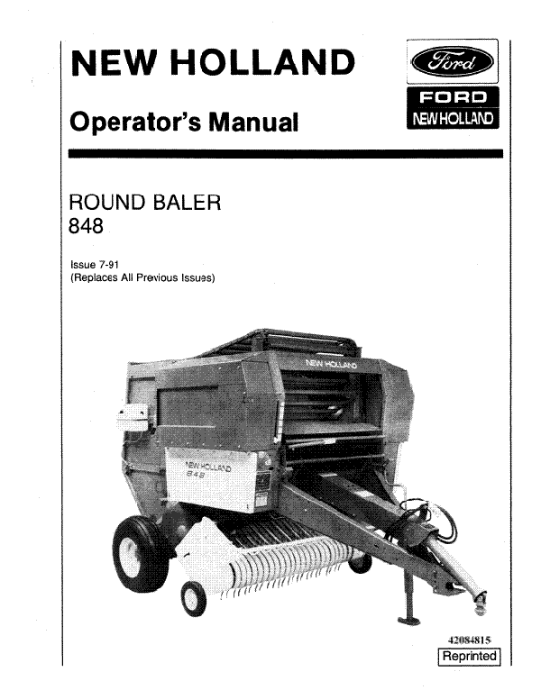 New Holland 848 Round Baler Manual