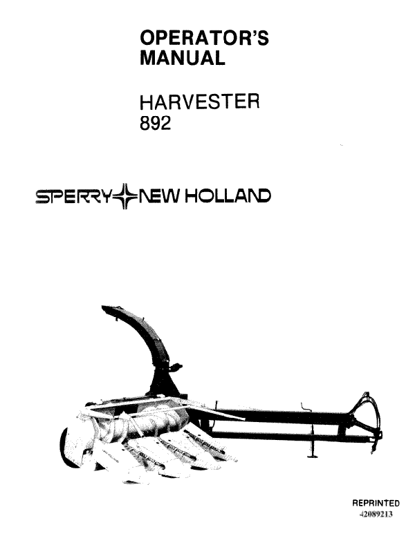New Holland 892 Forage Harvester Manual