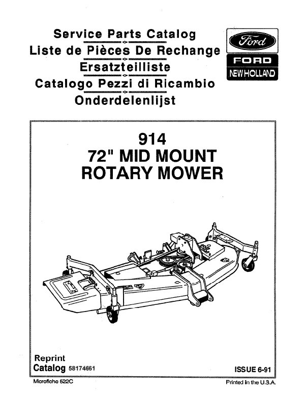 New Holland 914 Mower - Parts Catalog