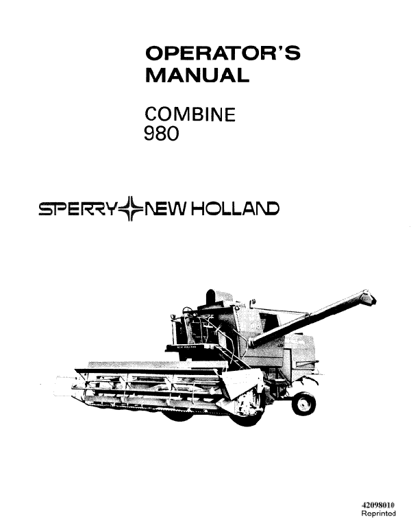 New Holland 980 Combine Manual