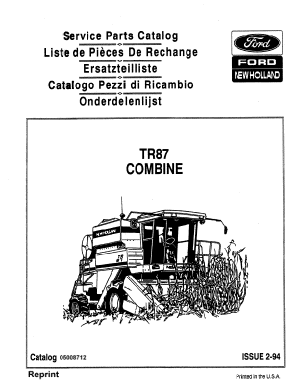 New Holland TR87 Combine Parts Catalog Farm Manuals Fast