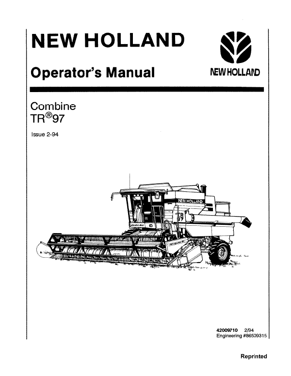 New Holland TR97 Combine Manual