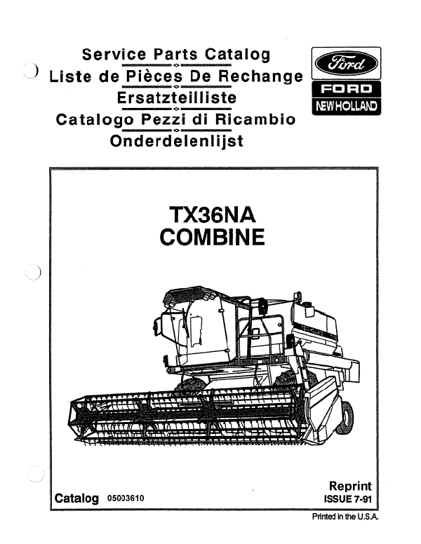 New Holland TX36 Combine - Parts Catalog