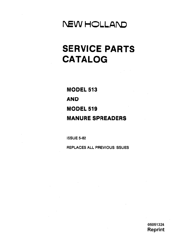 New Holland 513 and 519 Manure Spreader - Parts Catalog