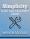 Simplicity 6010 Lawn & Garden Tractor - Service Manual Cover