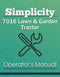 Simplicity 7016 Lawn & Garden Tractor Manual Cover