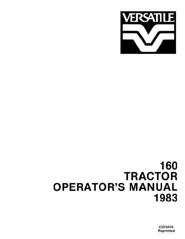 Versatile 160 Tractor Manual
