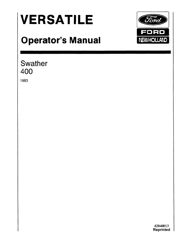 Versatile 400 Swather Manual