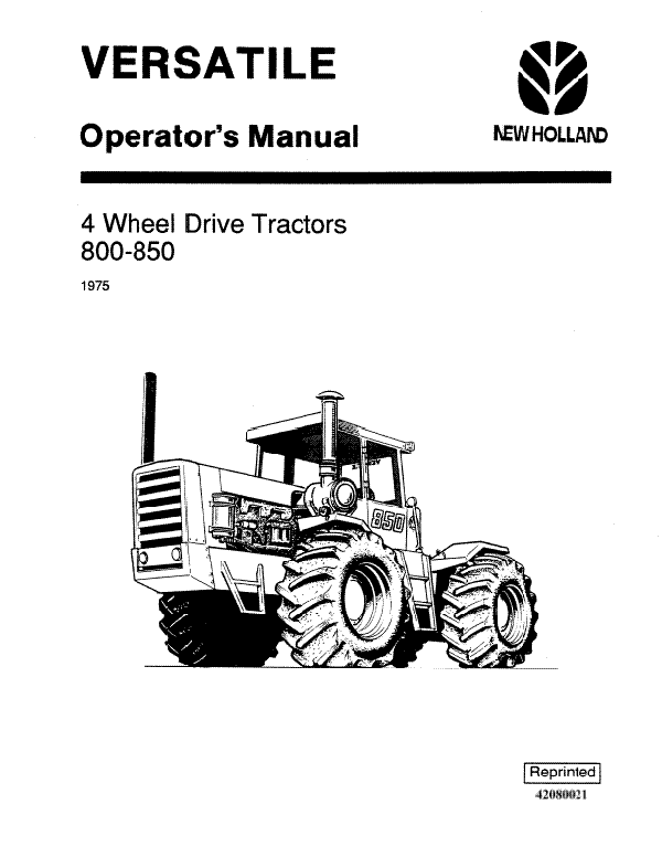Versatile 800 and 850 Tractor Manual